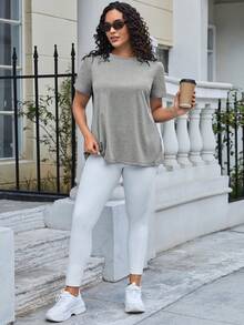 Easithlete Talla grande Camiseta deportiva con estampado de slogan - Gris - Ver 4