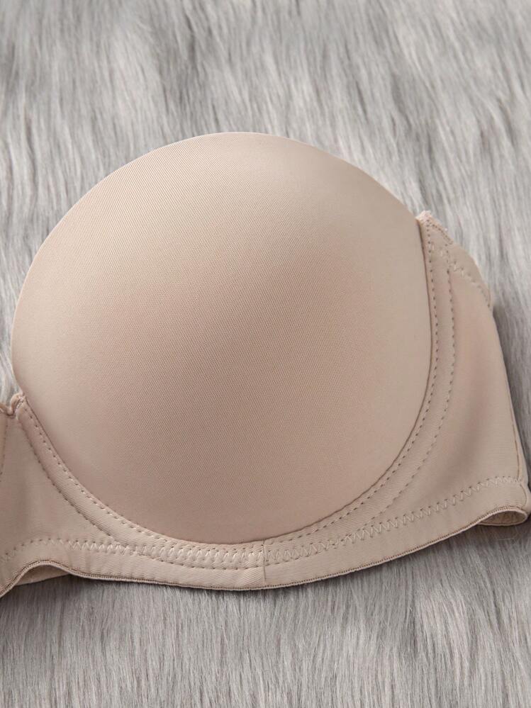 女士休闲多色纯色中度弹力无肩带文胸，带衬垫罩杯和露背设计，适合日常穿着 - 彩色 - 查看 6