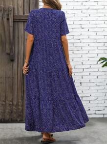 EMERY ROSE 满版印花荷叶边下摆罩衫长款女装 - 紫色 - 查看 2