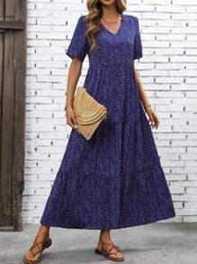 EMERY ROSE 满版印花荷叶边下摆罩衫长款女装 - 紫色 - 查看 5