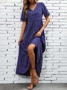 EMERY ROSE 满版印花荷叶边下摆罩衫长款女装 - 紫色 - 查看 6