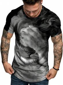 Manfinity LEGND Hombres Camiseta con estampado de león 3D - Negro - Ver 1