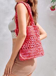 SHEIN VCAY Pin Shoulder Bag Double Handle - Pink - View 8