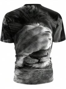 Manfinity LEGND Hombres Camiseta con estampado de león 3D - Negro - Ver 2