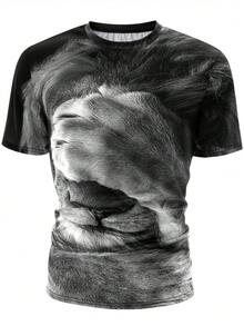 Manfinity LEGND Hombres Camiseta con estampado de león 3D - Negro - Ver 3