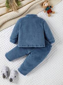 Đứa bé gái Túi Kép Tương phản ràng buộc Áo Teddy Jackets
   & Quần - Màu xanh bụi bặm - Xem 2
