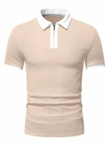 Manfinity Homme Men Half Zip Polo Shirts, For Golf - Khaki - View 3