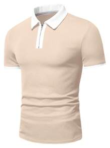 Manfinity Homme Men Half Zip Polo Shirts, For Golf - Khaki - View 4