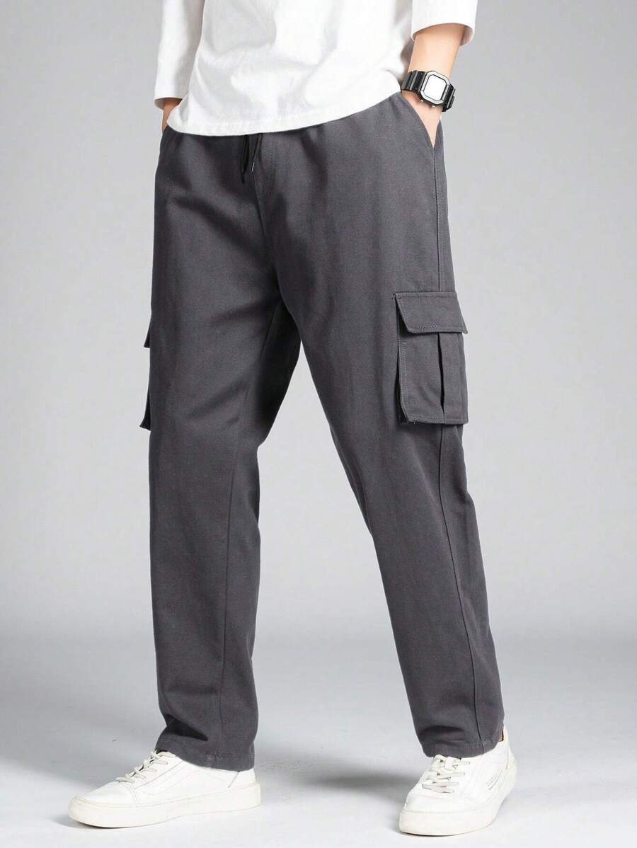 Manfinity Homme Men Flap Pocket Side Cargo Trousers - Dark Grey - View 1