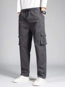 Manfinity Homme Men Flap Pocket Side Cargo Trousers - Dark Grey - View 5