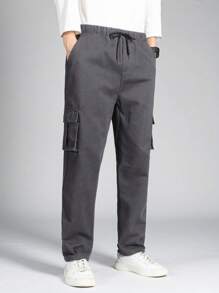 Manfinity Homme Men Flap Pocket Side Cargo Trousers - Dark Grey - View 6