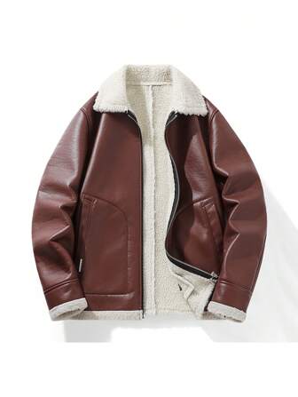 男士毛絨內襯PU皮革夾克