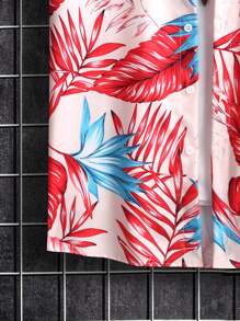 Manfinity RSRT Men Beach Outfits Tropical Print Shirt & Drawstring Waist Shorts Without Tee, Vacation, Cozy Outfits - Multicolor - View 4