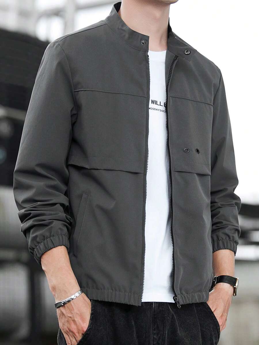 Áo khoác nam trơn, có khóa kéo, thoáng khí. - Xám - Xem 1