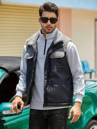 Men Flap Pocket Vest Puffer Gilet