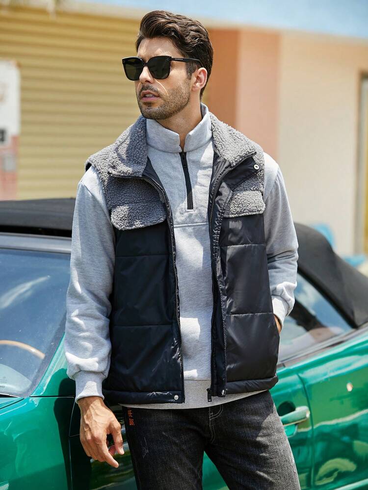 男士翻蓋口袋背心棉服背心 - 彩色 - 查看 5