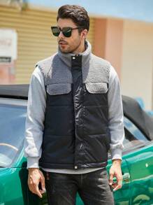 Men Flap Pocket Vest Puffer Gilet