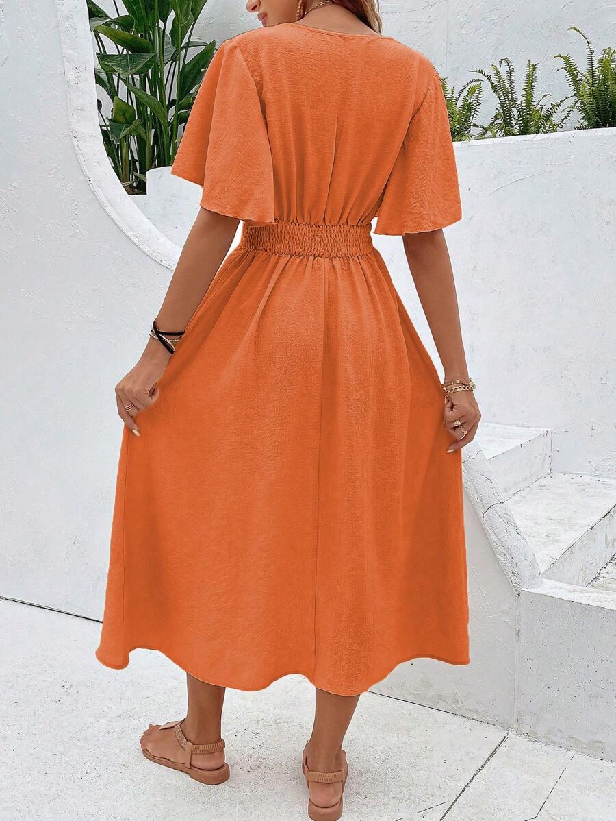 SHEIN Holidaya Guipure Lace Insert Butterfly Sleeve Dress Maxi Vacation ...