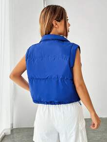 SHEIN EZwear Zip Up Crop Vest Padded Coat - Royal Blue - View 4