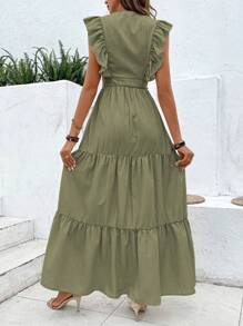 Breezaya 荷葉邊褶邊荷葉邊連衣裙 - 軍綠色 - 查看 2