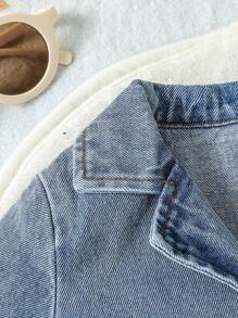 Baby Girl Ripped Lapel Collar Belted Shirt Romper - Blue - View 4