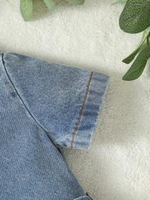 Baby Girl Ripped Lapel Collar Belted Shirt Romper - Blue - View 5