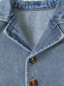 Baby Girl Ripped Lapel Collar Belted Shirt Romper - Blue - View 6