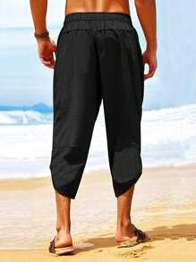 Nam Chất rắn Eo dây rút Quần Capris - màu đen - Xem 2