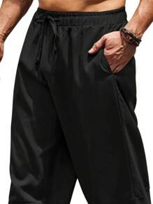 Nam Chất rắn Eo dây rút Quần Capris - màu đen - Xem 3