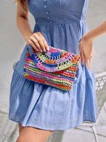 SHEIN VCAY 時尚隨機色草編包適合女士