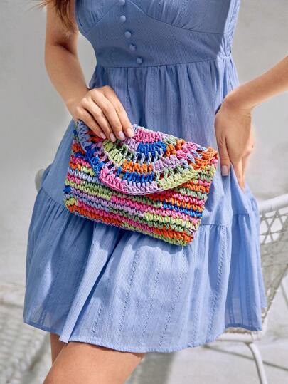 SHEIN VCAY 時尚隨機色草編包適合女士