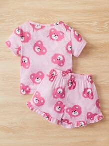 Baby Girl Cartoon Graphic Tee & Ruffle Hem Shorts - Baby Pink - View 2