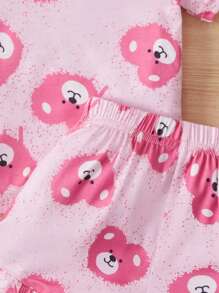 Baby Girl Cartoon Graphic Tee & Ruffle Hem Shorts - Baby Pink - View 3
