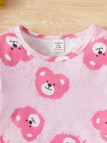 Baby Girl Cartoon Graphic Tee & Ruffle Hem Shorts - Baby Pink - View 4