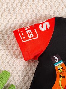 男嬰卡通和字母圖案T恤&破洞牛仔短褲