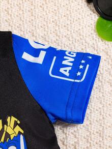 男嬰卡通和字母圖案T恤&破洞牛仔短褲