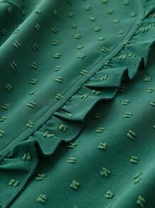 SHEIN LUNE Plus Swiss Dot Frill Trim Blouse - Dark Green - View 4