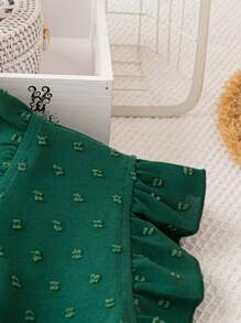 SHEIN LUNE Plus Swiss Dot Frill Trim Blouse - Dark Green - View 5