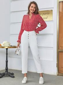 SHEIN Frenchy 紐扣門襟九分媽媽牛仔褲 - 白色 - 查看 4