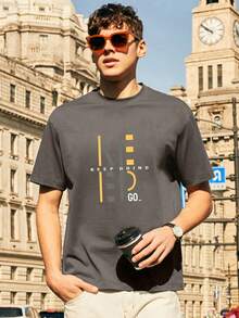 Men Slogan Graphic Tee - Dark Grey - View 5