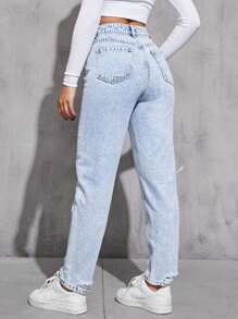 Ripped Mom Fit Jeans - Light Wash - View 2