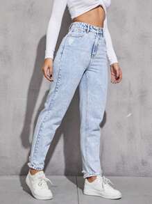 Ripped Mom Fit Jeans - Light Wash - View 4