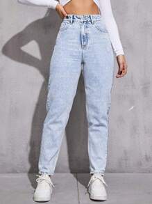 Ripped Mom Fit Jeans - Light Wash - View 5