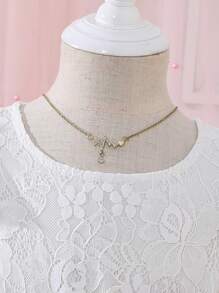 SHEIN Glamorique Kids 女小童3D貼花荷葉邊上身蕾絲網紗喇叭下擺洋裝 - 白色 - 查看 4