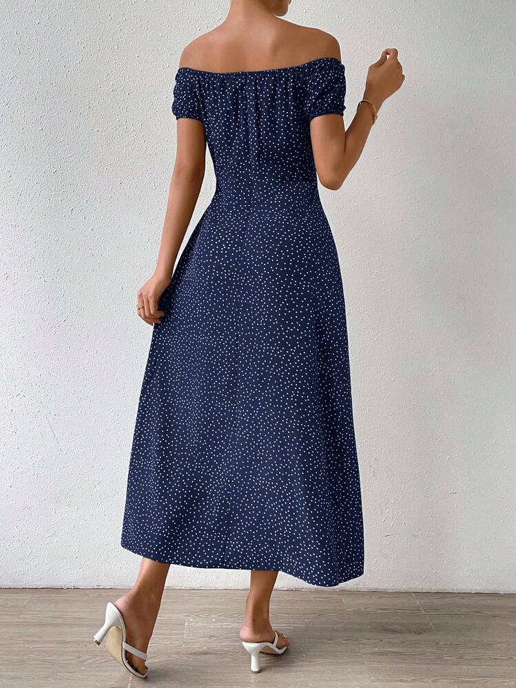 blue suit with pink dress Blue Polka Dot Ruffle Tie Dress