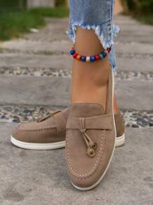 Mocassins plats à enfiler pour femmes avec décoration d'anneau en métal - Nude - Voir 5