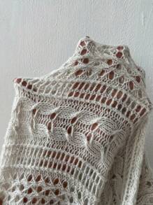 SHEIN Privé Foldover Off Shoulder Pointelle Knit Jumper - Khaki - View 7