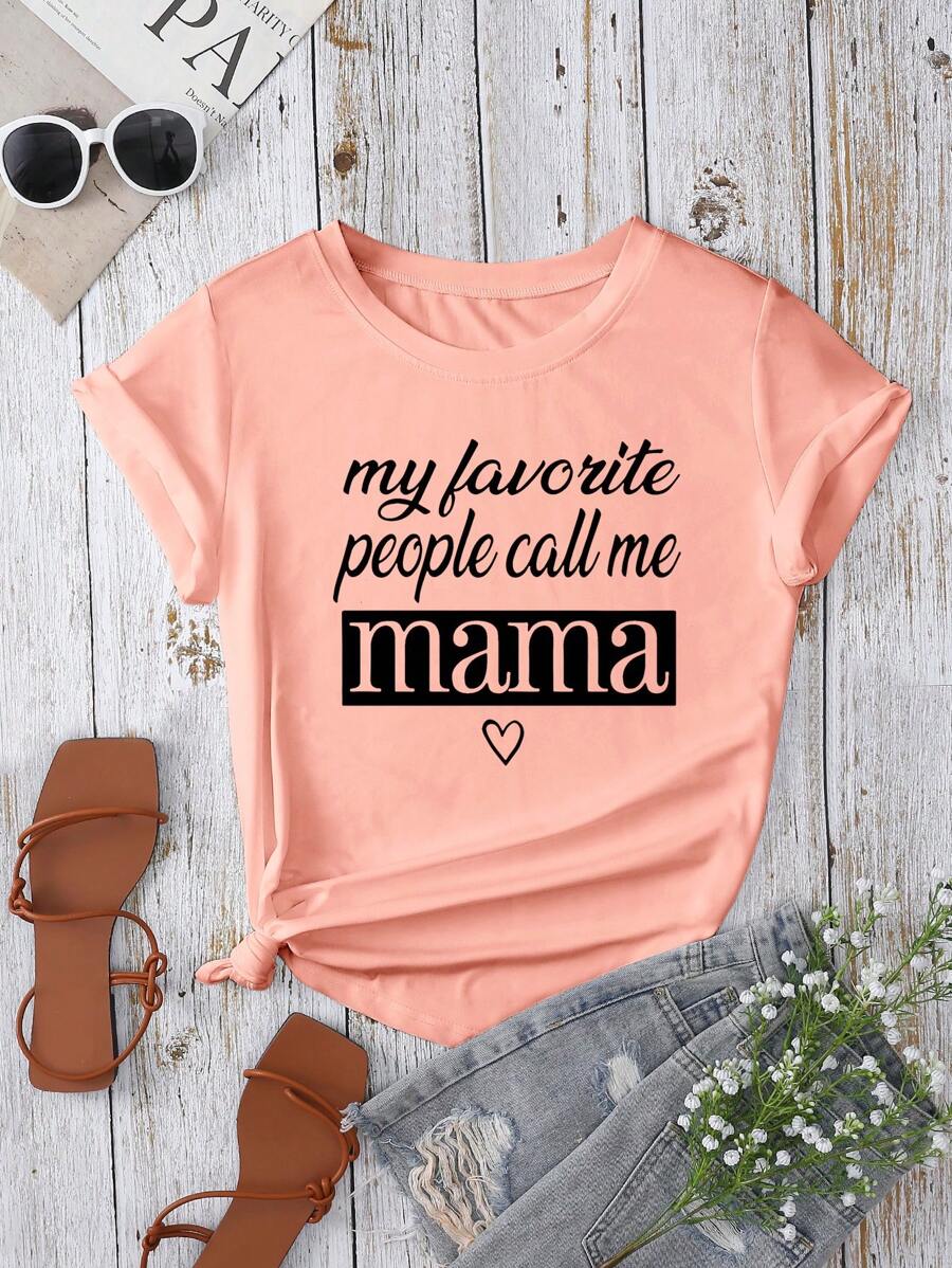 INAWLY Slogan Graphic Tee My Favorite People Call Me Mama Graphic Tees Women Tops