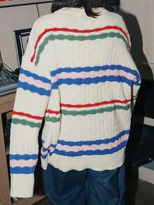 Alicedudu Thêu Chữ Thả vai Áo len - Màu be - Xem 2