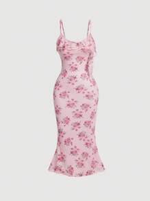 SHEIN MOD Váy hai dây xếp nếp họa tiết hoa toàn thân viền đuôi cá - Nhiều màu - Xem 1